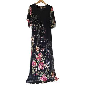 Vtg Silhouettes Floral Maxi Dress Women 14 Black Beaded Whimsigoth Boho Romantic